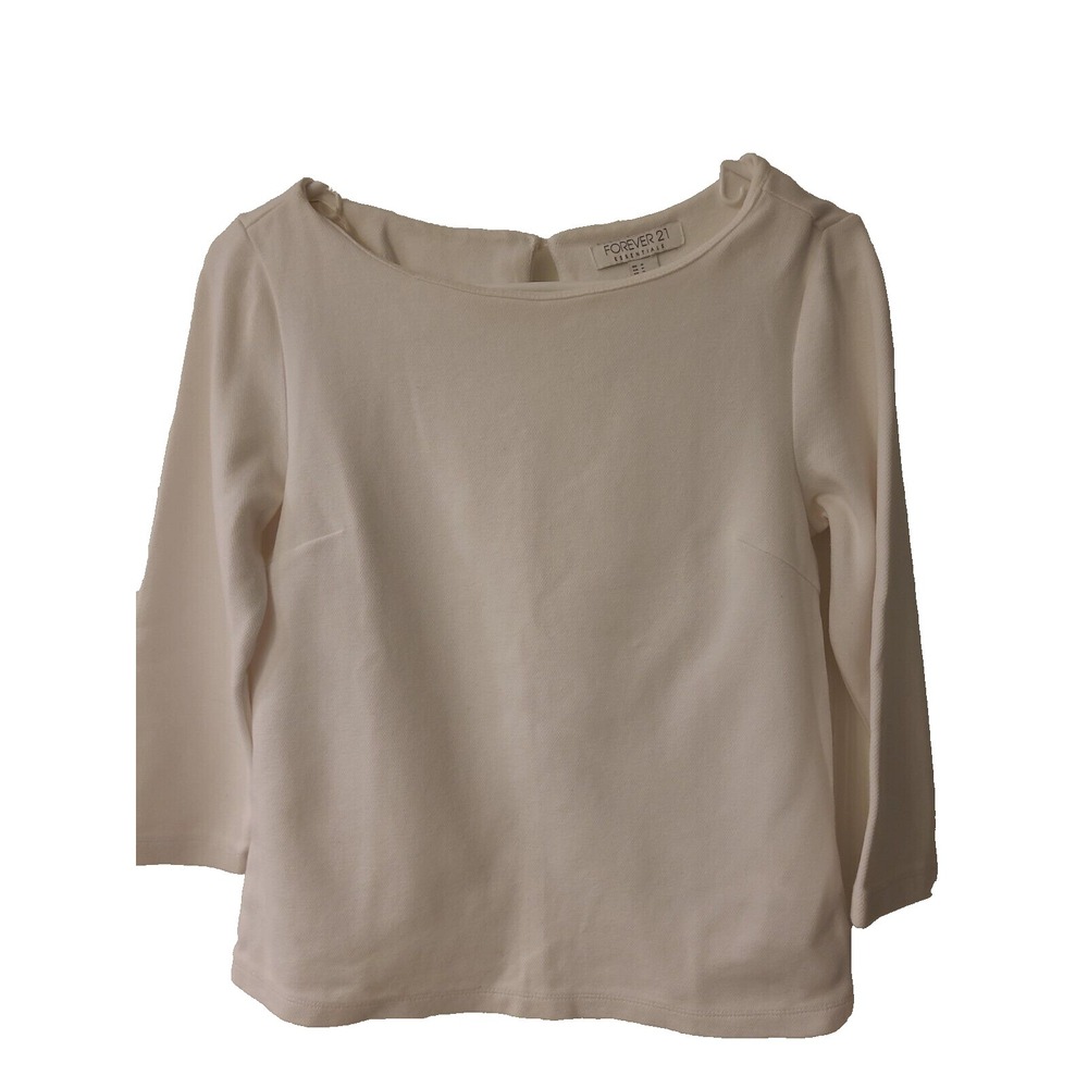 Forever 21 Womens Pullover Sweater Round Neck 3/4 Sleeves White Size Small S